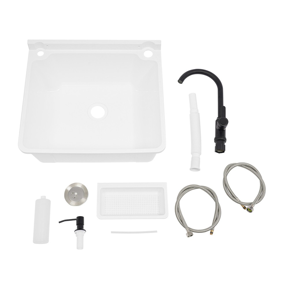 Wall-Mounted Utility Sink with Soap Dispenser, Modern White Basin