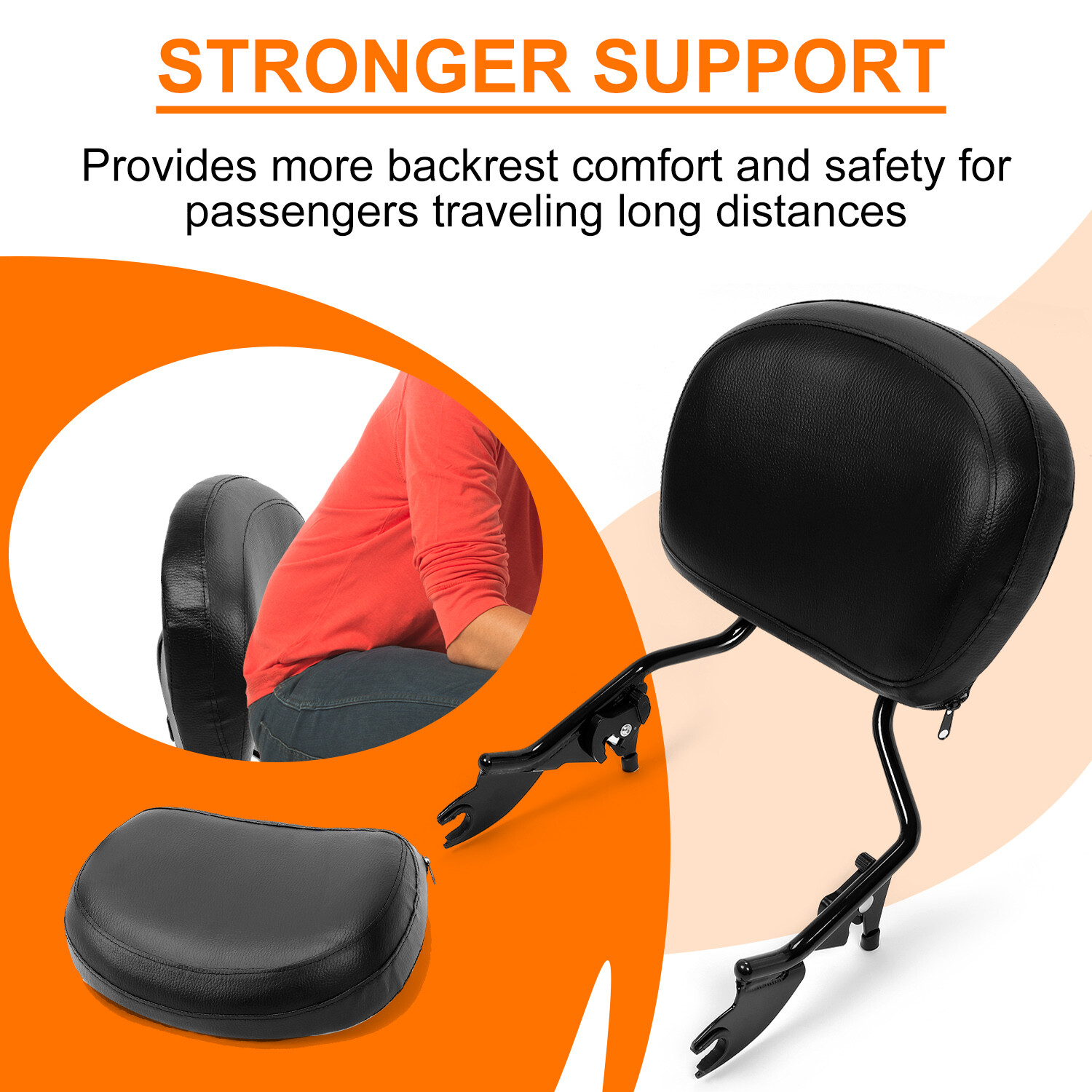 For Harley Touring 09-24 Detachable Passenger Backrest Sissy Bar w/ Stealth Rack