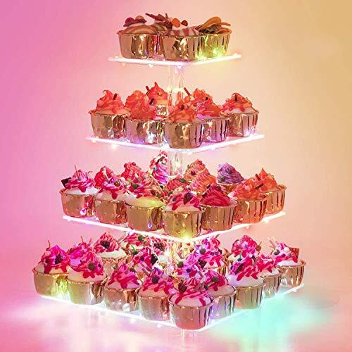 4 Tier Square CUPCAKE STAND Display for LED Light String Multicolored YESTBUY