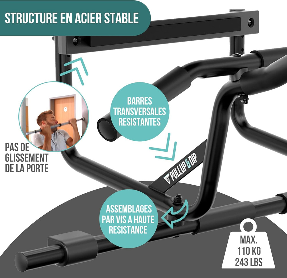 PULLUP & DIP Pull-Up Bar for Door Frames for Hanging without Screws and No Slipp