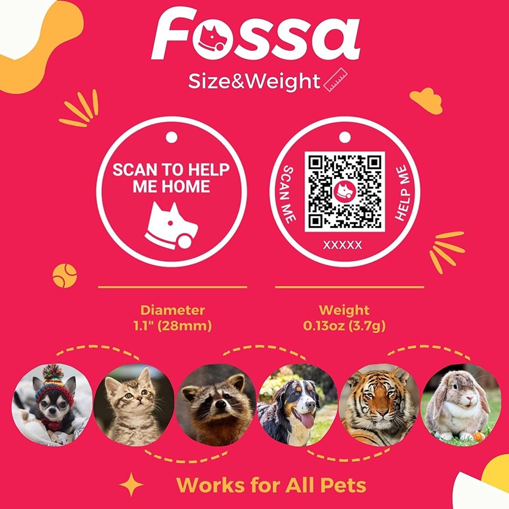 FOSSA Dog/Cat Tag - Pet Name Tag Smart Tracker - Messenger/SMS/Email Supported