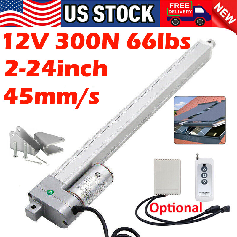 Linear Actuator 12V Heavy Duty Stroke 2-24" 300N 66lbs Max Fast Speed 1.77"/s