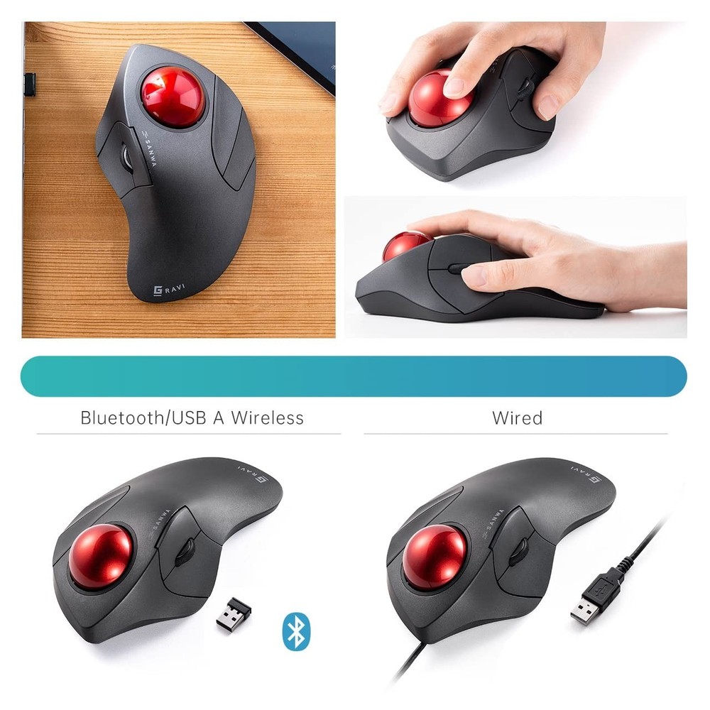 Wired Ergonomic Trackball , Optical Rollerball Mice, Programmable Silent Butt...