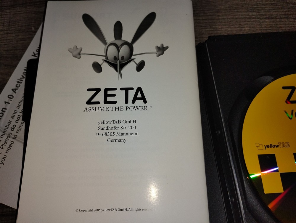 ZETA Version 1.0 Operating System Software PC CD-ROM Installation 2005 yellowTAB