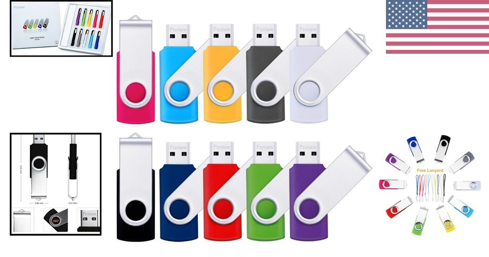 1GB USB Flash Drive 10 Pack - Multi-Color Swivel Memory Stick for Data Storage