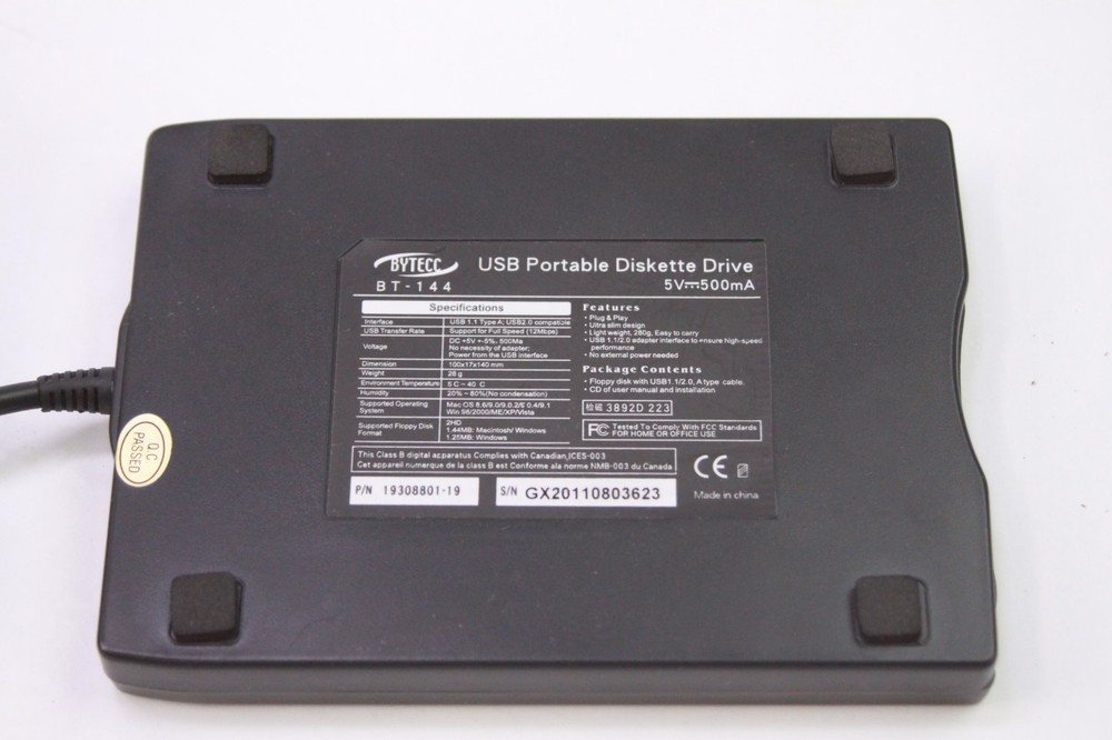 Bytecc Slim Usb External 3.5" Floppy Disk Drive BT-144 Plug And Play Tested