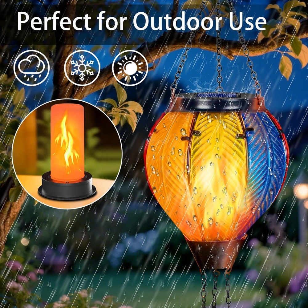 2 Pack Solar Light Replacement Top with Flickering Flame, 2 pack, Black
