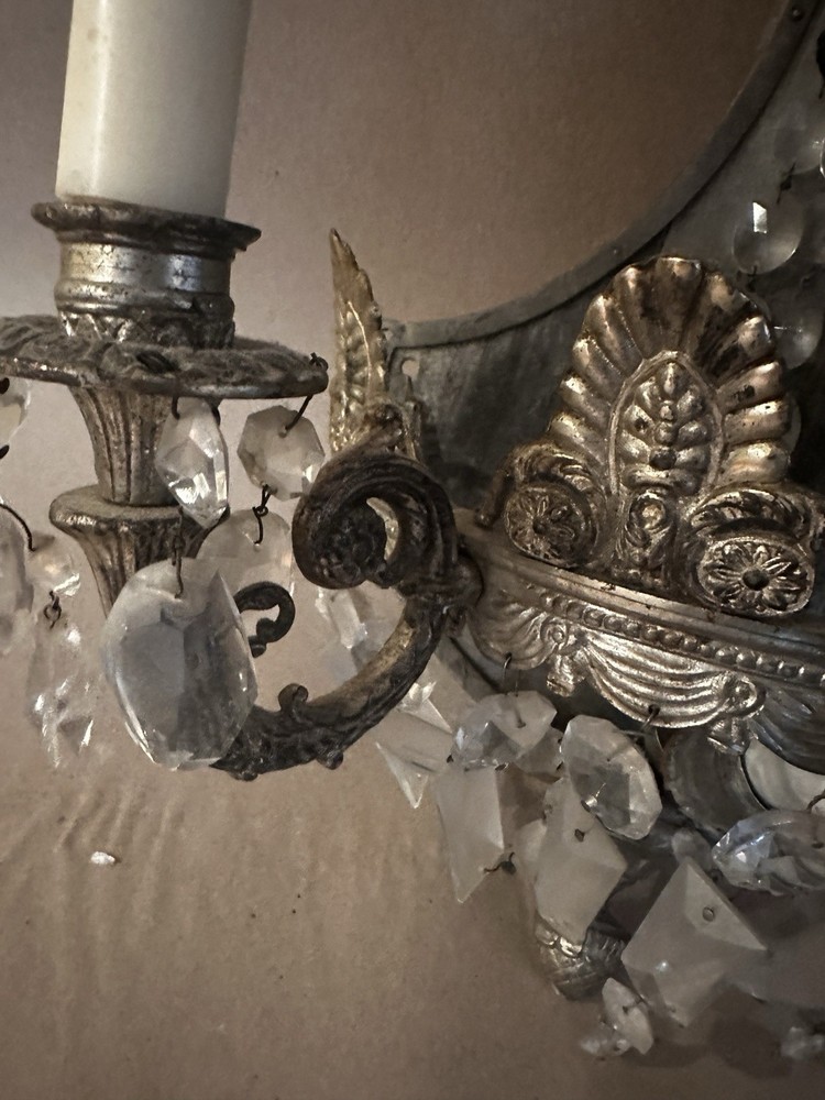 Neoclassical Figurative Crystal Sconce Large Antique
