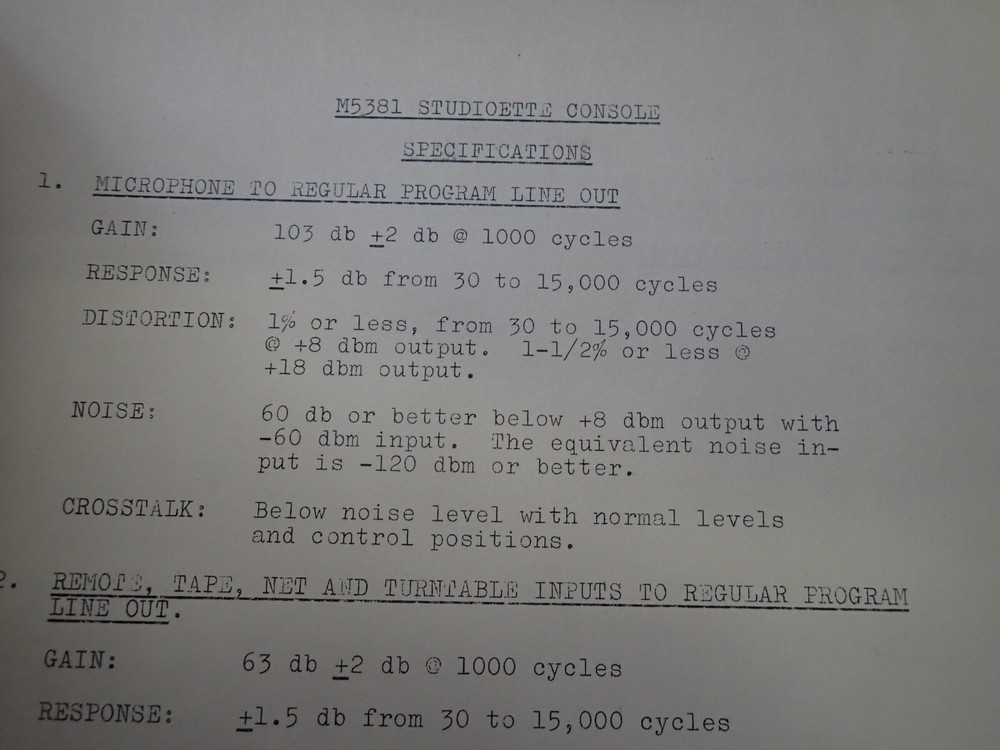 Original Gates " Studioette " Model M5381 Broadcast Console Instruction Manual
