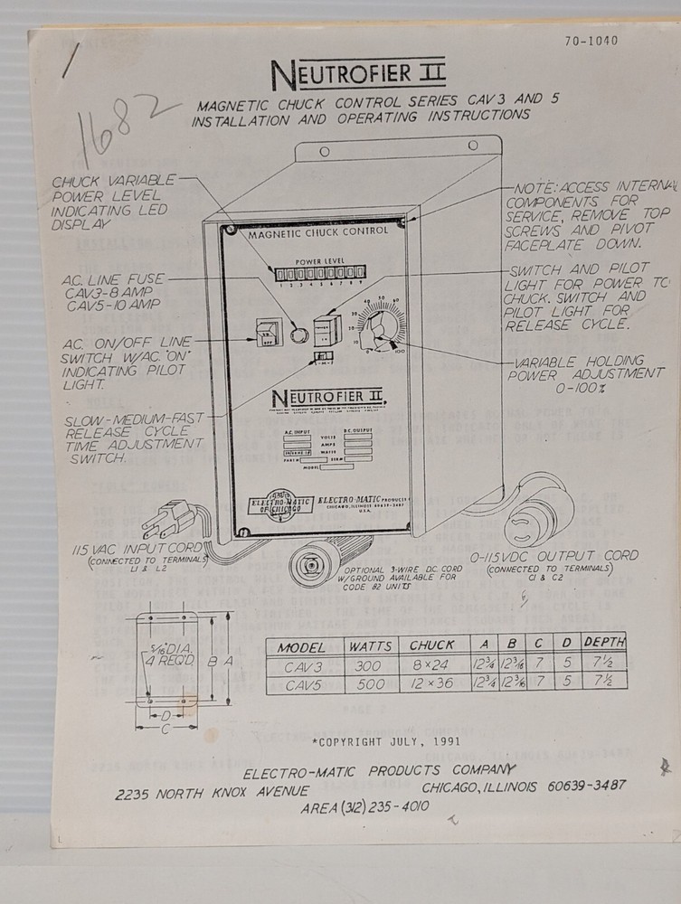 Gallmeyer Livingston Grand Rapids Grinders Reference Materials, Op Instructions