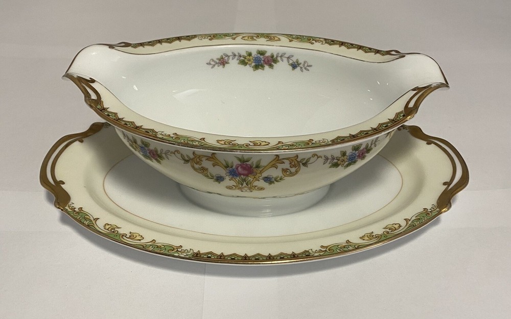Noritake China Gravy Boat With Under Tray Eureka Pattern Japan Morimura Mark