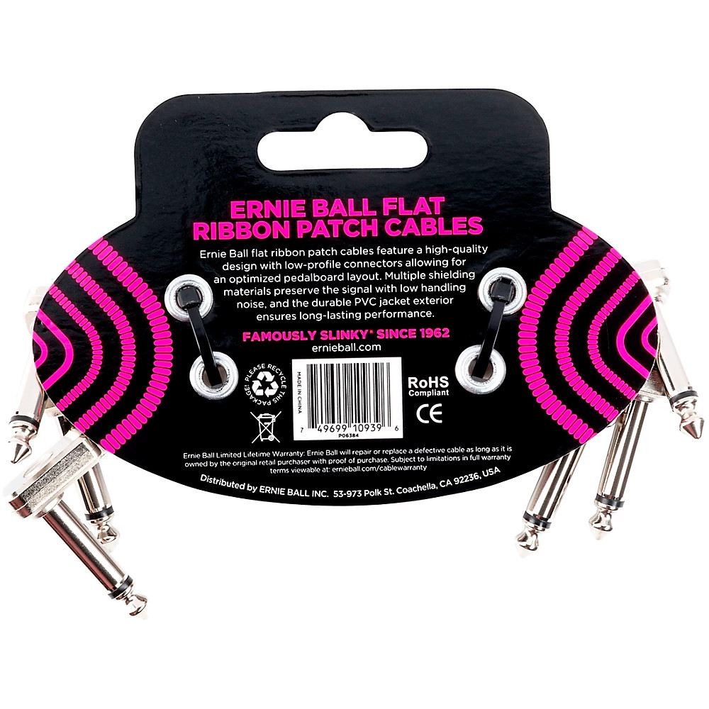 Ernie Ball Flat Ribbon Patch Cables, 3-Pack 3 in. White