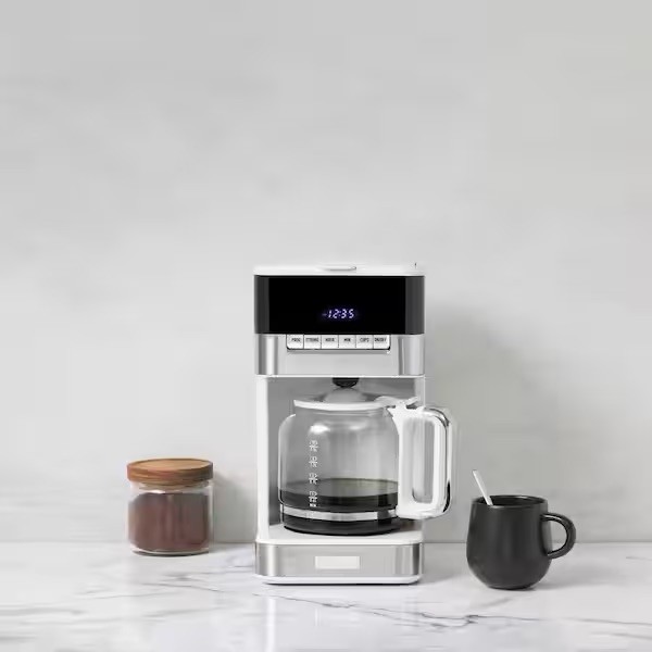Haden Quintessential 12 Cup Programmable Digital Coffee Maker, Ivory/Chrome