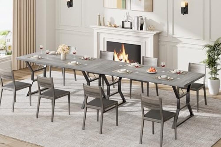 70.9 in Large Dining Room Table for 6, Rectangular Kitchen Table with Grey