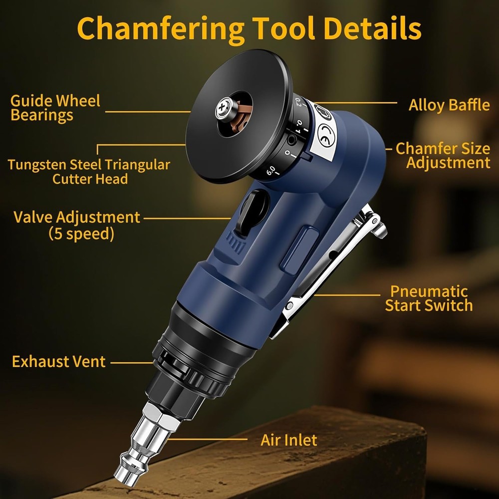 2 in 1 Pneumatic Chamfering Tool - Mini Air Chamfer Tool for C & R Deburring, 45