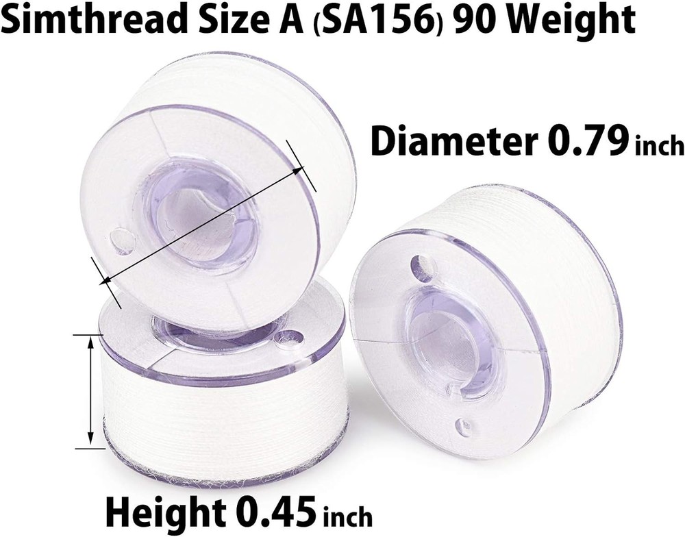 Simthread 25pcs 90WT White Prewound Bobbin Thread Size A Class 15 (SA156) with C
