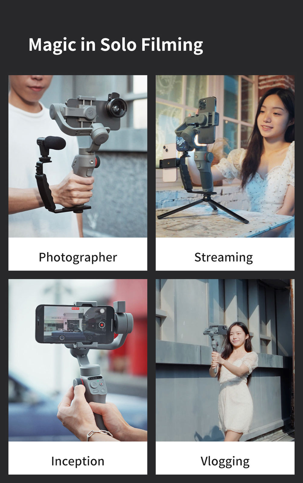 TOALLIN 3-Axis Smartphone Gimbal Stabilizer with AI Tracking for iPhone/Android
