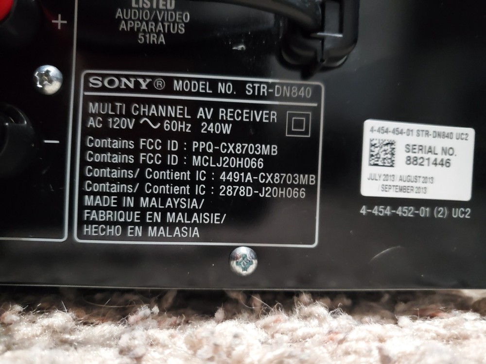 Sony STR- DN840 7.2 Multi-Channel AV Receiver, READ