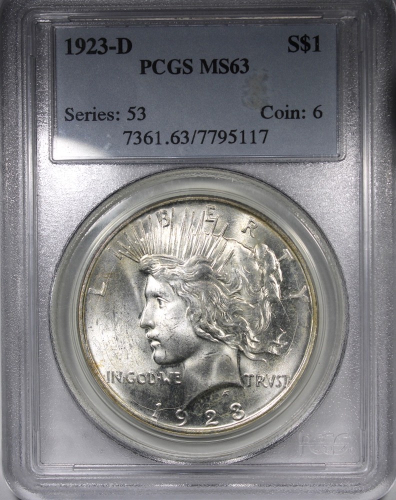 1923-D Peace Dollar PCGS MS63 Flashy Better Date $1
