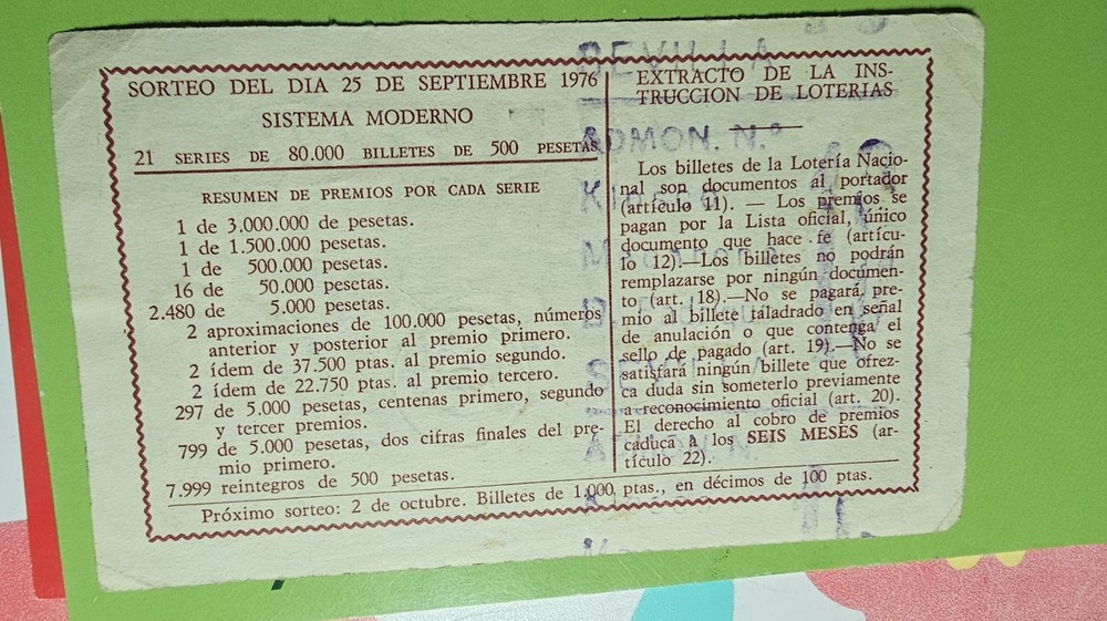 SPANISH LOTTERY Ticket from 1976 (D)