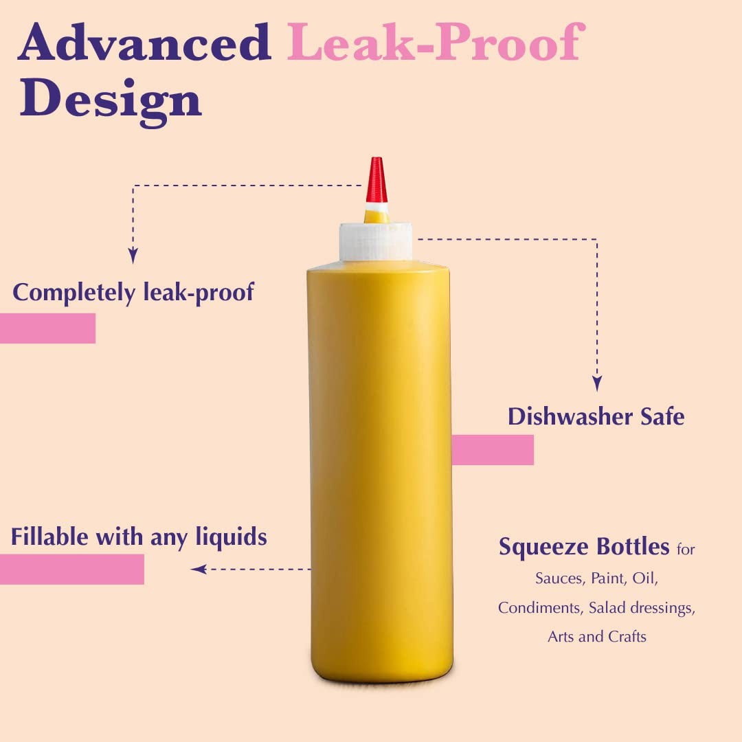 6-Pack Condiment Squeeze Bottles - Funnel, Erasable Marker, Labels - 4 oz