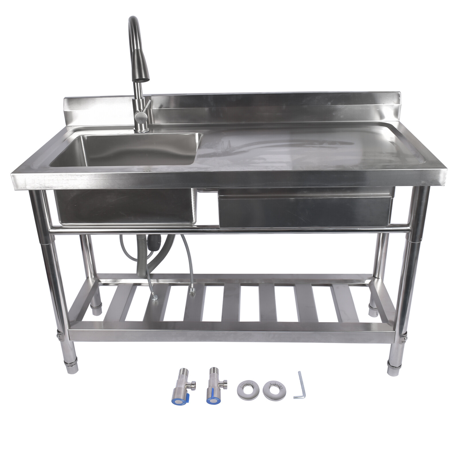 Stainless Steel Commercial Kitchen Prep & Utility Sink with drawer hot cold pipe