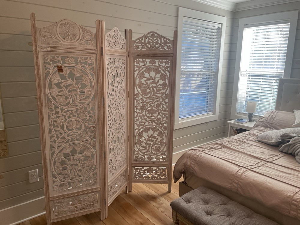 Handmade Luxurious Wooden 3-panel room divider screen (Authentic Indian)