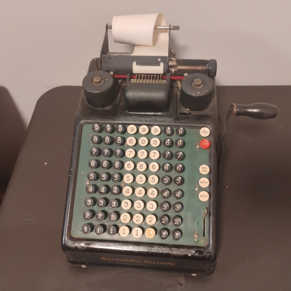 Vtg Burroughs Mechanical Adding Machine W/ Subtract Function. 9-1280608