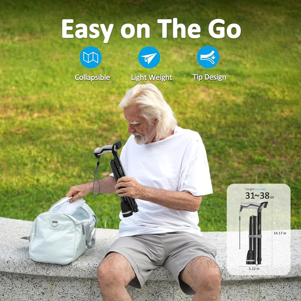 Walking Cane for Men, Foldable Cane with Shock Absorption - Adjustable