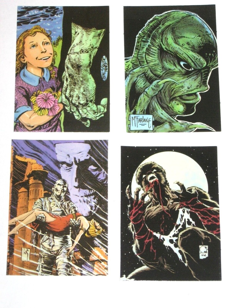 1994 Universal Monsters Illustrated INSERT HORRORGLOW 4 Card SET MCFARLANE