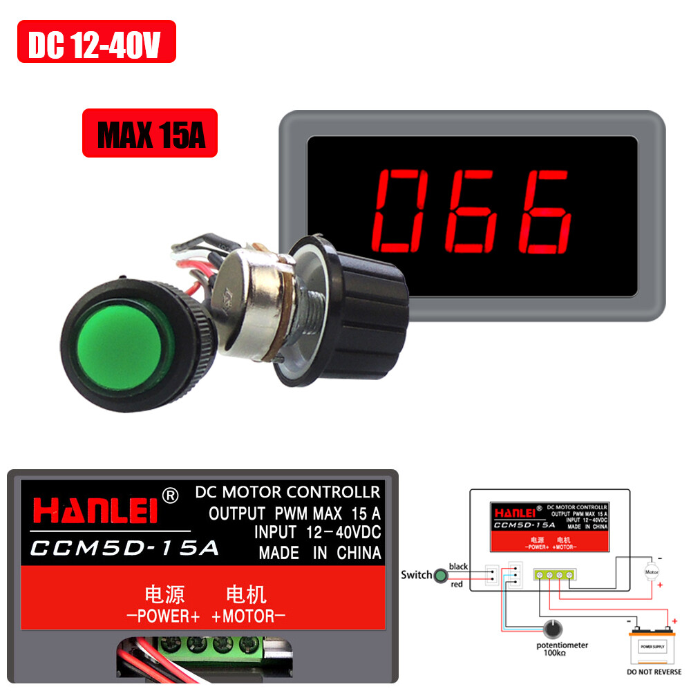 PWM DC 12-40V 15A Brush Motor Speed Switch Controller Governor Digital Display