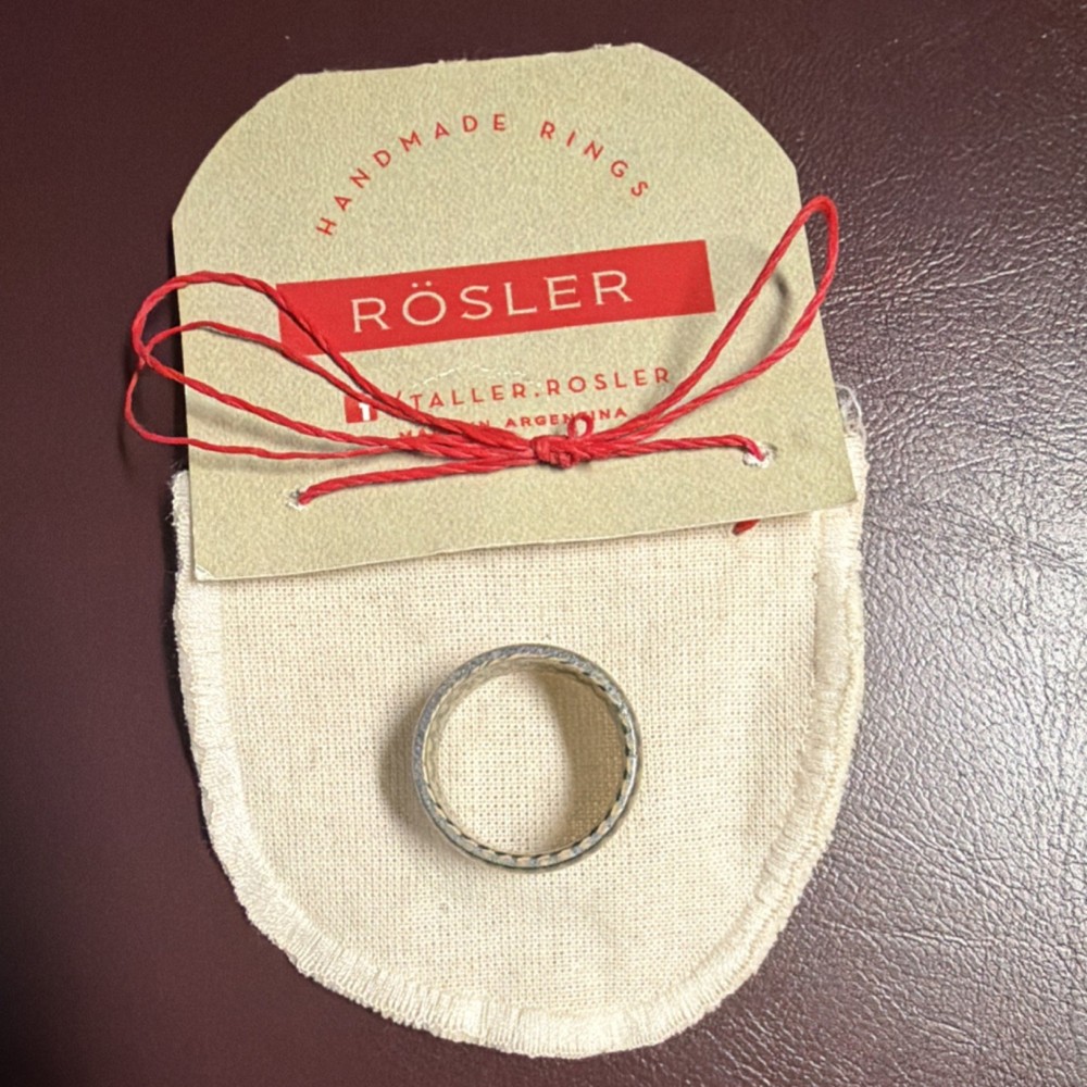 Rösler Handmade Band Ring Zigzag Pattern Beige Black