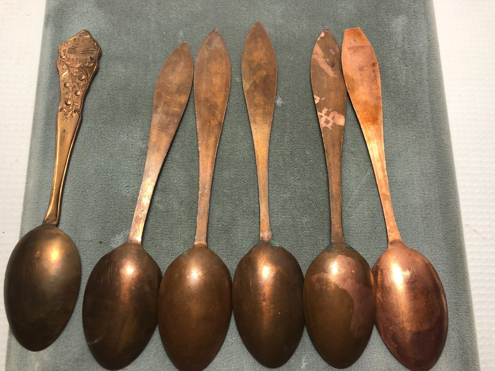 Vintage 1900's Florida Souvenir Copper Spoons Old Hotels - Lot of 6