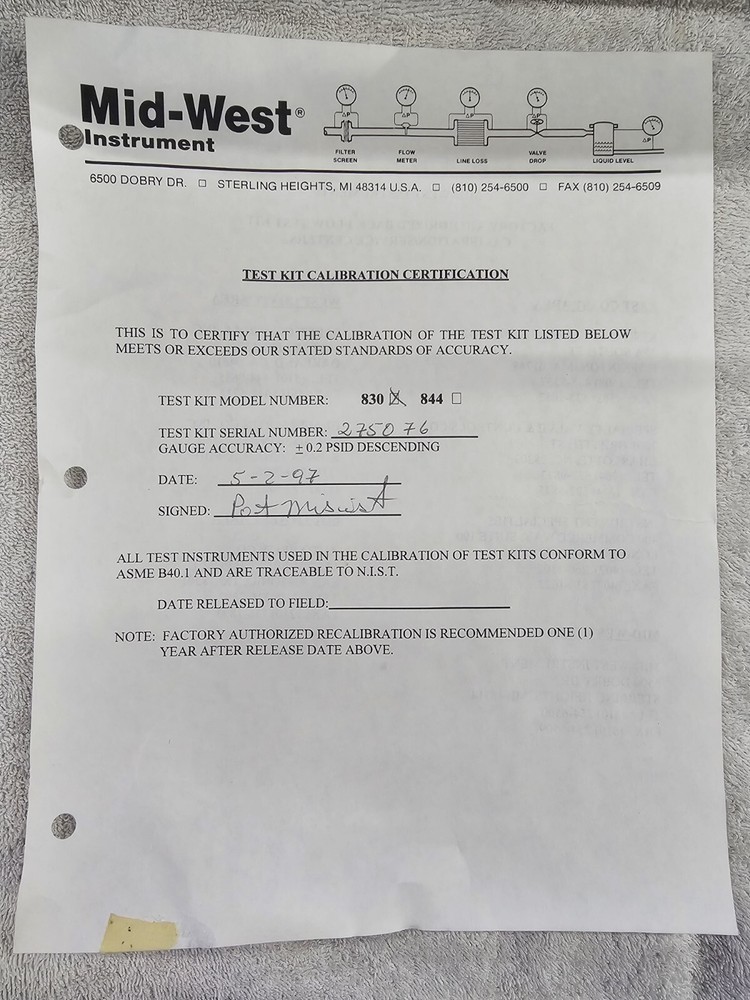 Mid-West Backflow Preventer Test Kit Model 830