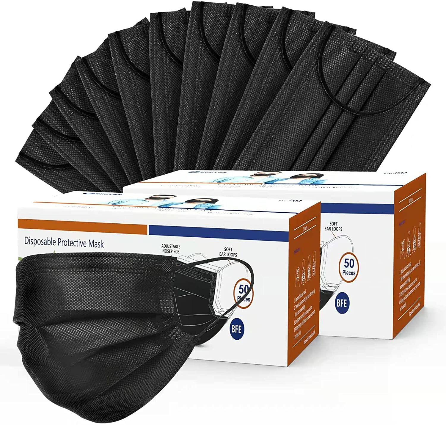 50/100 PCS 4 Layers Black Face Mask Mouth & Nose Protector Disposable Masks