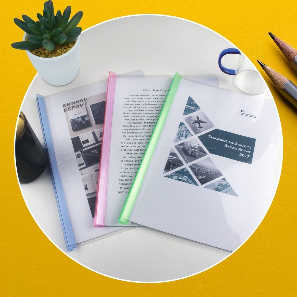 10 Pack Clear Report Covers A4 Size with Sliding Bars, 15mm