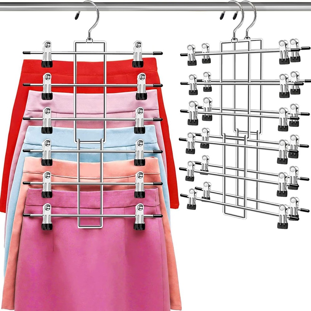 Pants Hangers with Clips,Space Saving Hanging Closet 2 pack, Silver
