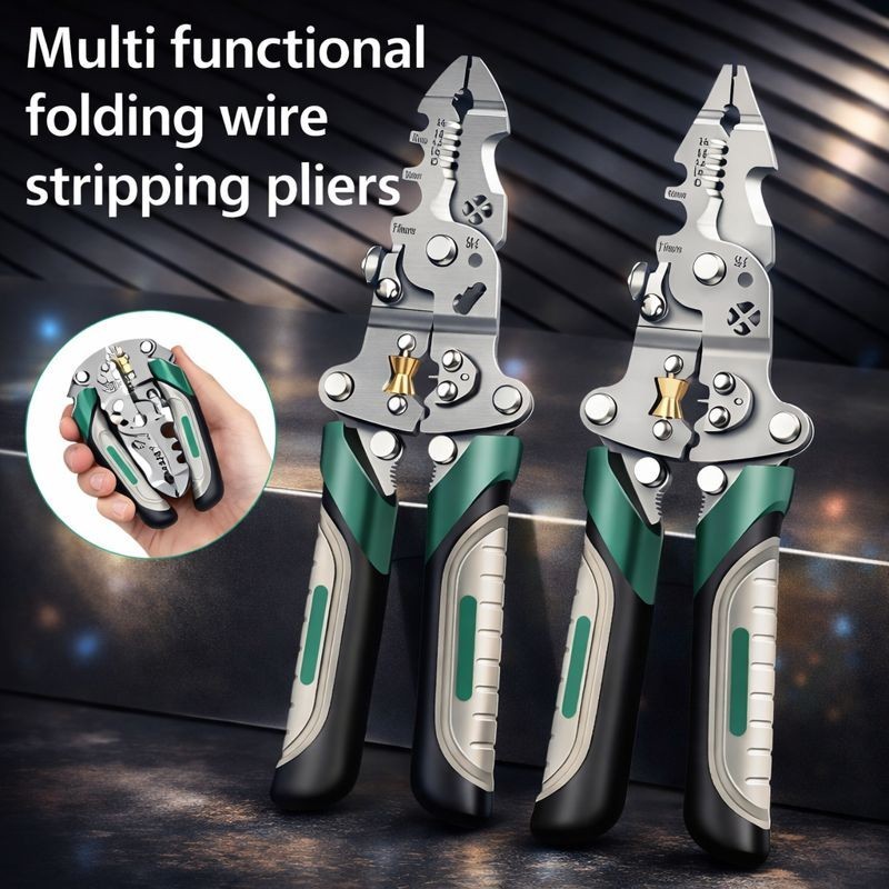 Foldable Multi-Function Wire Stripper and Crimping Pliers for Electricians