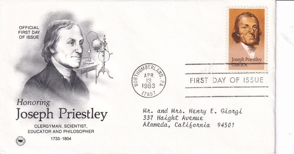 STAMP US SCOTT 2038 "Joseph Priestley" 20 CENT 1983 FDC - E