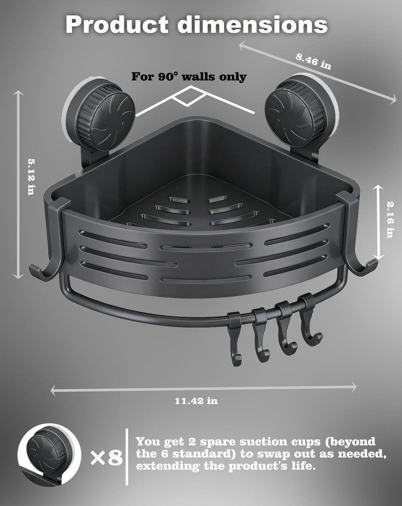 3 Pack Plastic Corner Shower Caddy with Twist-Lock Suction Cups & a Pre-Appli...