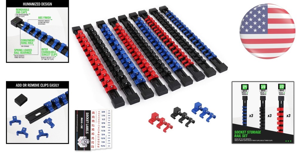 Versatile 9-Piece Socket Organizer - Efficient Tool Storage Solution