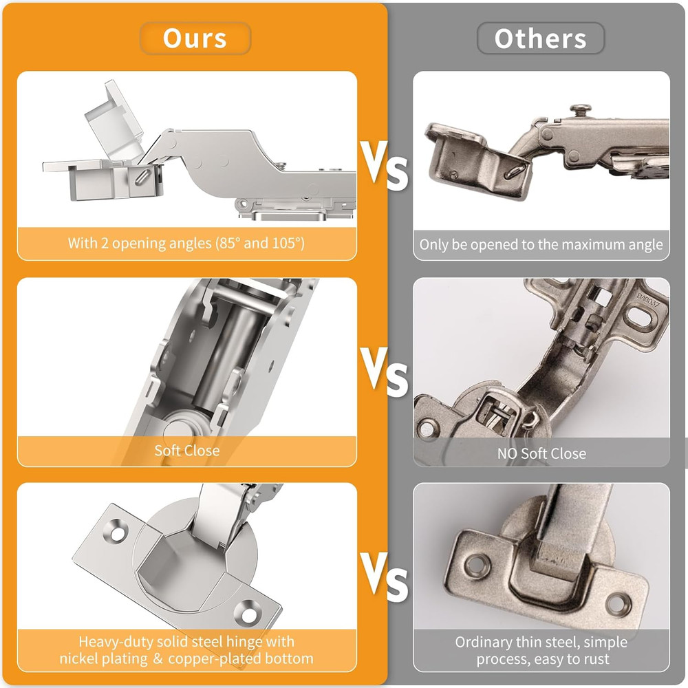 60 Pack Soft Close Concealed Hinges, Satin Nickel, 3D Adjustable