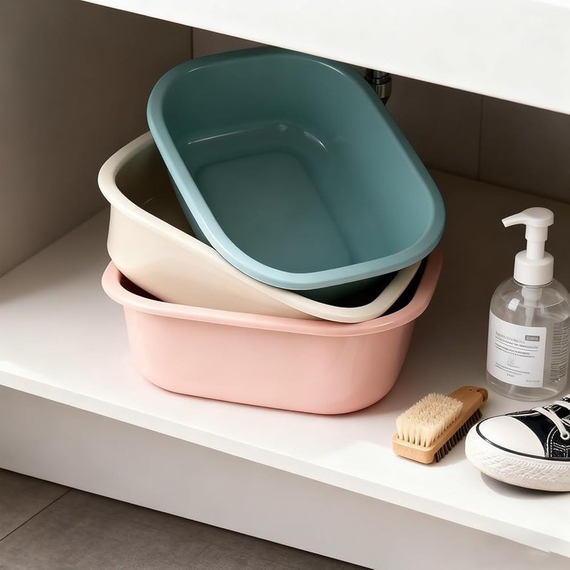 MultiPurpose Plastic Dish Pan Set 6 Packs Rectangular Wash Basin Home Use