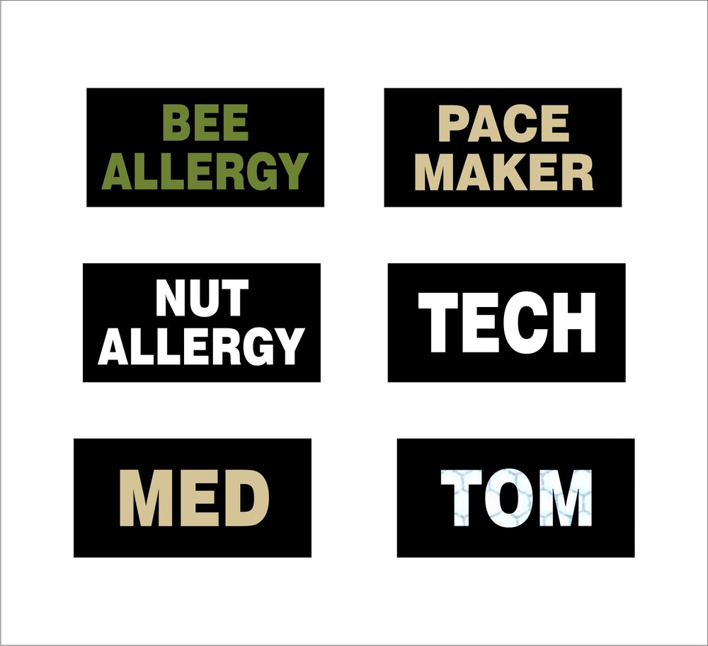 CUSTOM PATCH 2" X 1"  VINYL LETTERS ON IR MAGIC BLACK SOLAS, OR REFLECTIVE SOLAS