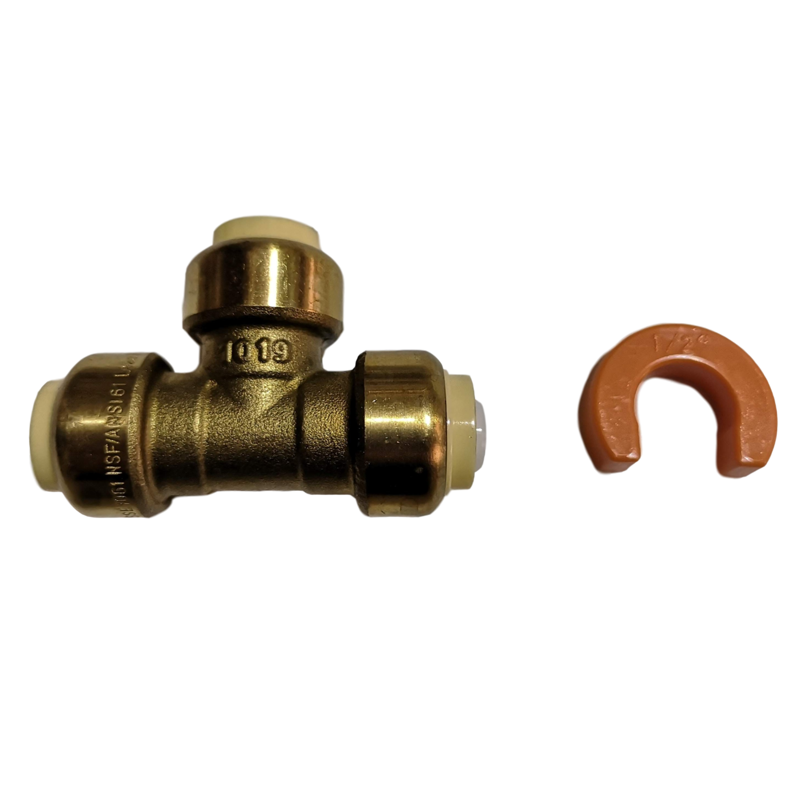 10) 1/2" Push-Fit Tee w. 1 Free Removing Clip, Lead Free Brass