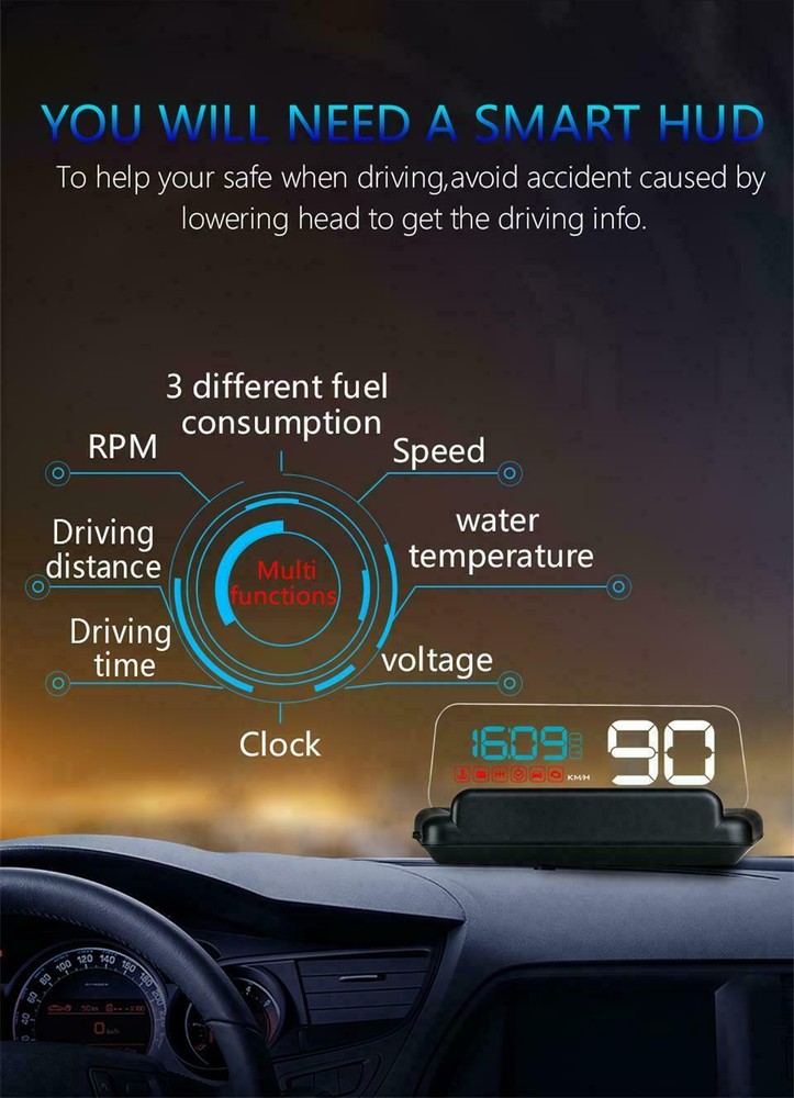 C500 Car HUD Head Up Display Speedometer Windshield Projector Diagnostic Tool