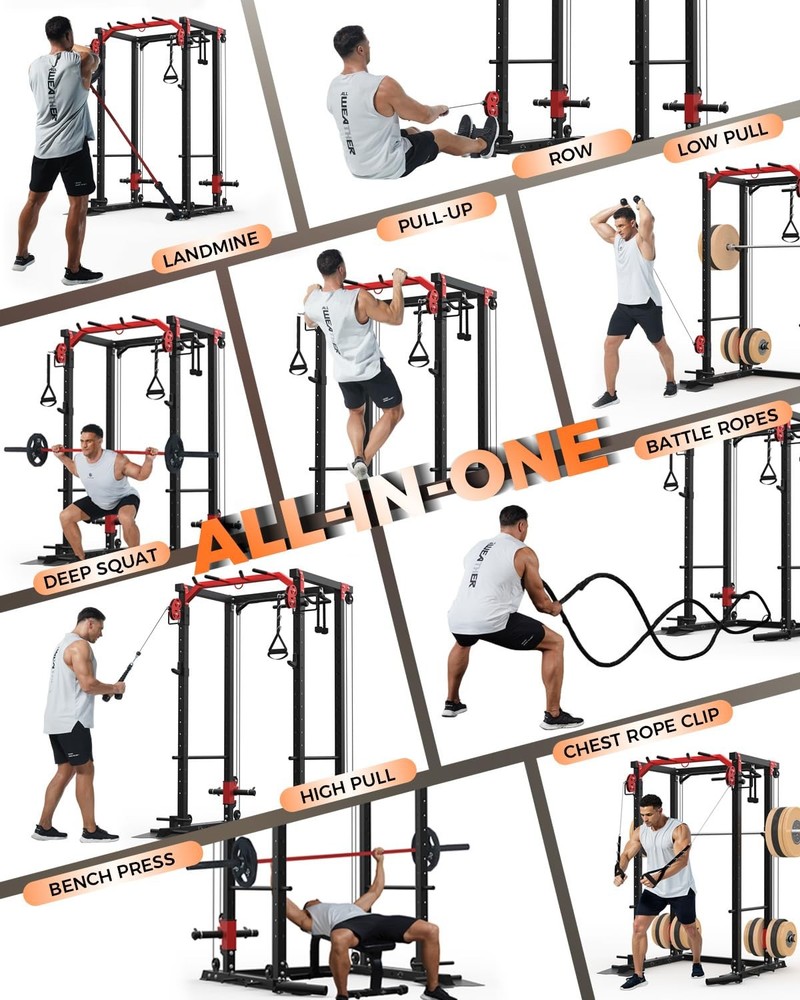 Power Cage Power Rack W/ Cable Crossover System 2000LBS Squat Rack LAT Pull Down