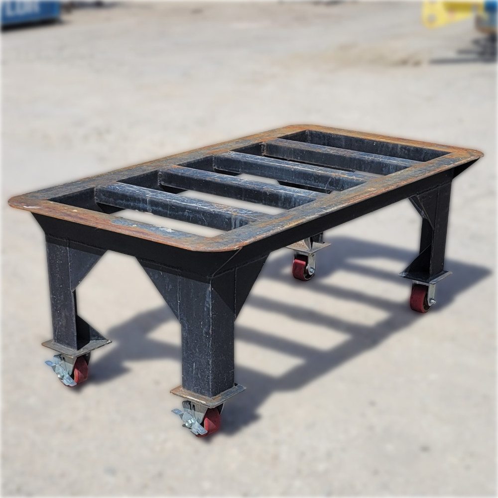 ROLLING WELDED STEEL TABLE 60" X 32" TABLE TOP 4" CASTERS 2 LOCKING 2 RIGID