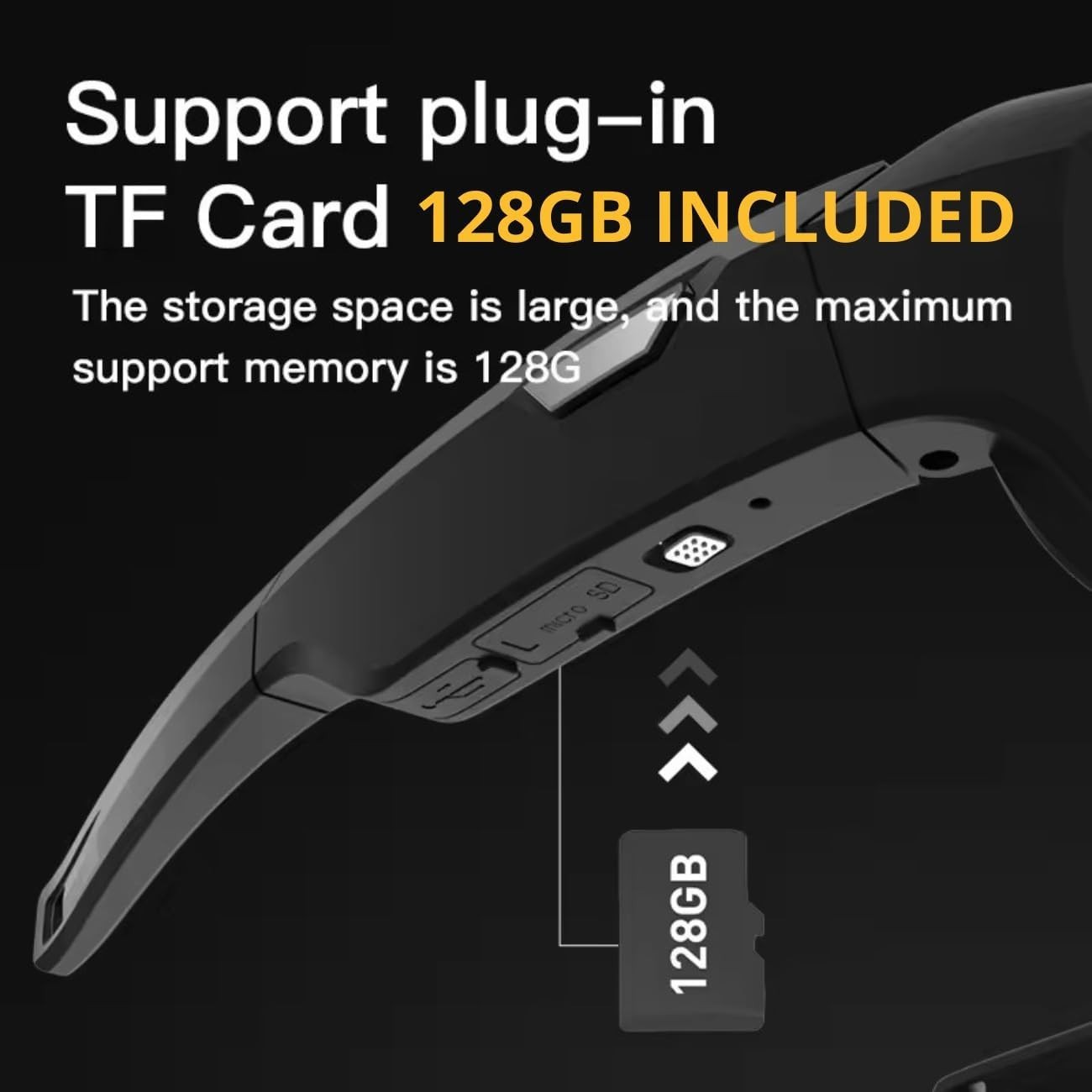 4k Camera Glasses for Action Sports, HD Video Recording Glasses with 128GB