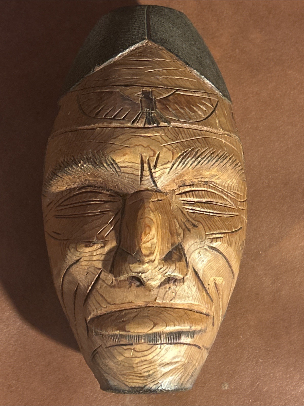 Antique Native American Hand Carved Medicine Man Cedar Mask Head Sculpture Rare